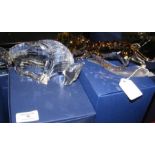 A Swarovski crystal Bison, together with Jaguar -