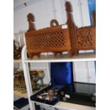 A carved wooden magazine rack and one other and va