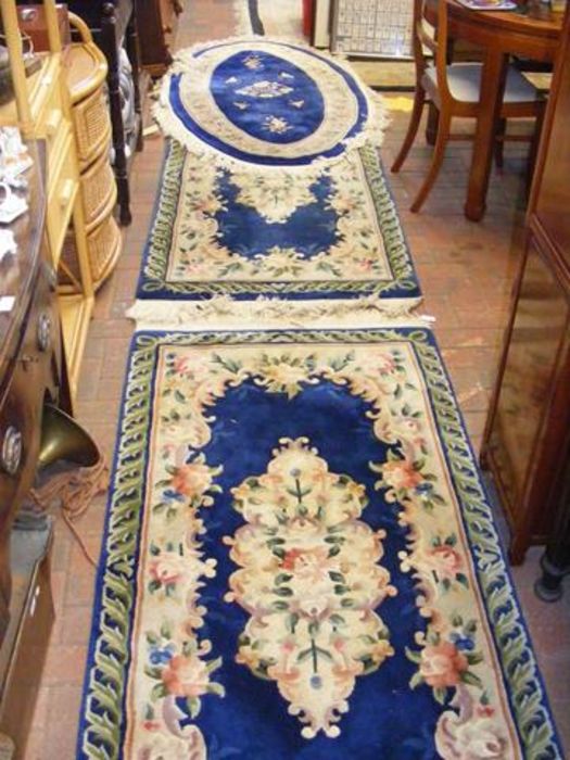 Three blue ground Chinese style rugs