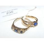 A 9ct gold sapphire ring together with one other