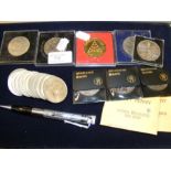 Various collectable coins together with a Ronson lighter pen