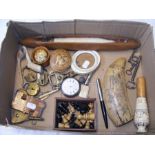 A box of various collectables, including pocket wa