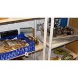 A tray of silver plated cutlery and tableware,