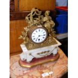 An antique French alabaster mantel clock - 32cms h