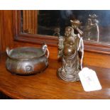A small bronze buddha figure - 11cms high, togethe