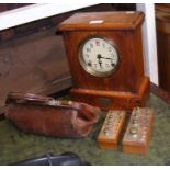 An antique mantel clock together with sets of weig