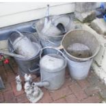 Assorted galvanised buckets and watering cans etc.