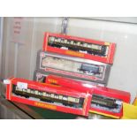 Three boxed Hornby 00 coaches etc.