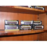 Nine boxed Graham Farish N gauge coaches, together