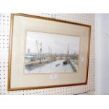 M.G PEARSON - watercolour of barges - 22cm x 34cm