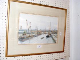 M.G PEARSON - watercolour of barges - 22cm x 34cm