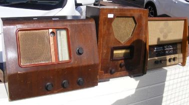 Three vintage radios in wooden cases