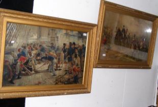 Two antique coloured prints of famous battles scen