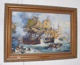 ERIC BURROWS - an oil on canvas of Naval battle sc