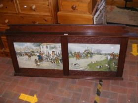 A double oak frame containing hunting prints