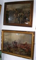 Two antique coloured engravings of famous battle s