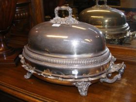 A large silver plated two handled meat plate toget