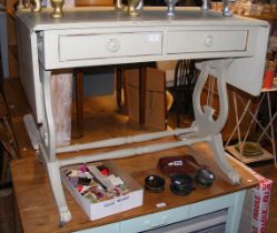 A grey painted sofa table