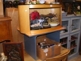 A two tone painted coffee table, together with TV