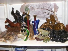 Assorted collectables, including jade effect model