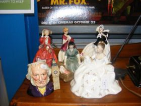 Five Royal Doulton female figurines and a John Dou