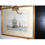 M.G PEARSON - watercolour of three masted ship in