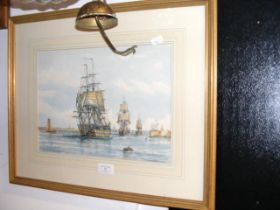 M.G PEARSON - watercolour of three masted ship in