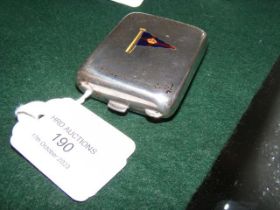 A silver matchbox holder with enamel sailing pennan