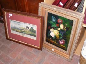 A still life of flowers in ornate carved frame, to