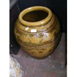 A glazed Oriental style garden pot - 46cms high