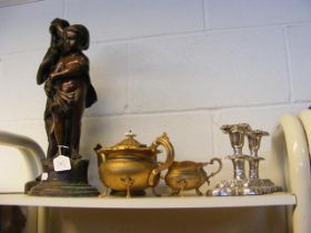 Two bronze statuettes, together with assorted meta