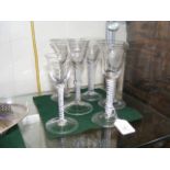 A group of five early Air Twist wine glasses, toge