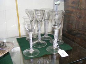 A group of five early Air Twist wine glasses, toge