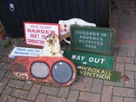 Assorted vintage signs, including Wroxall, Ventnor