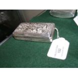 A silver rectangular snuff box with repousse decor