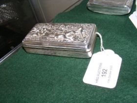 A silver rectangular snuff box with repousse decor