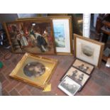 A selection of antique engravings, pictures, gilt