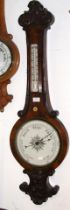 A Victorian walnut barometer/thermometer - 110cms