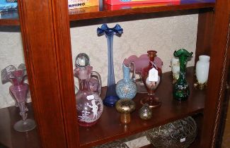 A selection of coloured glass, including Isle of W