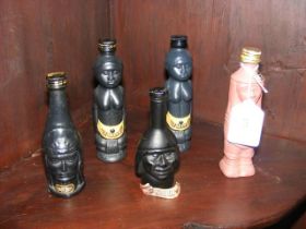 Vintage 1960's Tiki paraphernalia - miniature Morey Vudu (2), Manco Capac and Tolteca Spanish liqueu