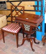 A mahogany workbox with fitted interior together w