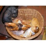 A linen basket containing vintage toys