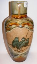 A Royal Doulton stoneware vase with bird and tube