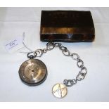 A gents silver cased pocket watch and chain