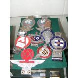 A selection of early car badges including Aston Ma