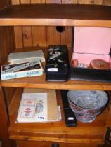 A sundry lot of collectables, including brass tele