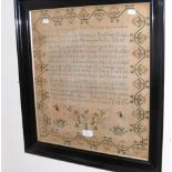 A French 18th century sampler dated, 1788, framed