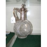 An attractive silver claret jug with etched owl de