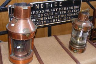 An old copper ships lamp and one other