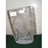An engraved cut glass vase - 22cms high with reari